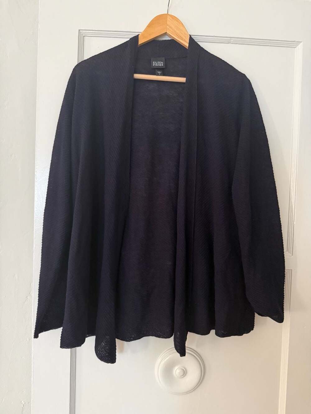 Eileen Fisher 100% Linen Open Front Cardigan Navy Size S